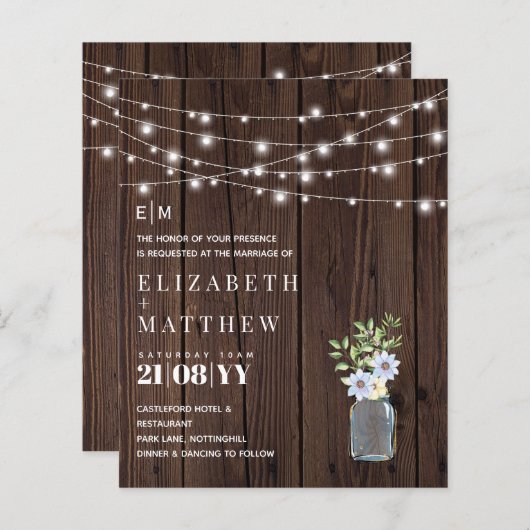 バジェット素朴ウッドブルーイエローウェディングの招待 (正面/裏面)