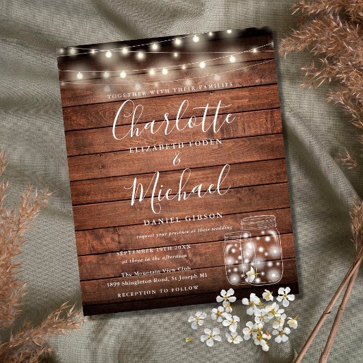 バジェット素朴ウッドメイソンジャース結婚式招待状