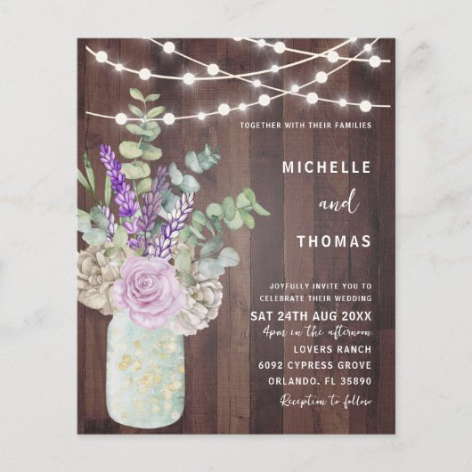 バジェット素朴ウッドメイソンジャー結婚式招待状 (正面)