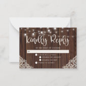 バジェット素朴ウッドライトレースウェディングRSVP ノートカード (正面)
