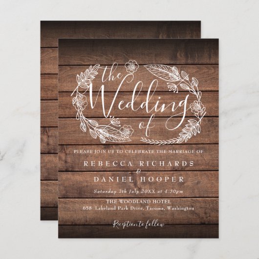バジェット素朴ウッドリーフ結婚式招待状 (正面/裏面)