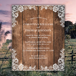 バジェット素朴ウッドレースカントリーウェディング招待状