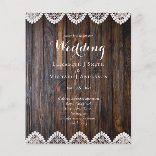 バジェット素朴ウッドレース結婚式招待状 (正面)