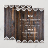 バジェット素朴ウッドレース結婚式招待状 (正面/裏面)