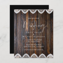 バジェット素朴ウッドレース結婚式招待状