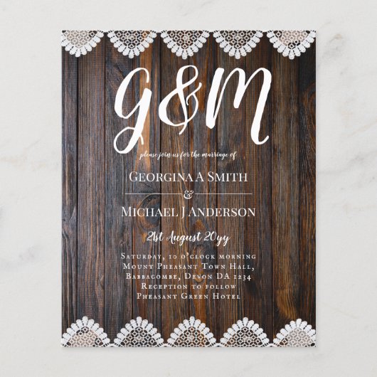 バジェット素朴ウッドレース結婚式招待状 (正面)