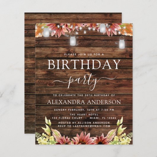 バジェット素朴ウッド秋のひまわり30th誕生日 (正面/裏面)