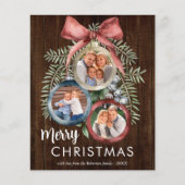 バジェット素朴ウッド3写真クリスマスオーナメントカード (正面)