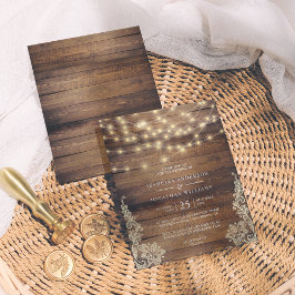 バジェット素朴ウッド、ストリングライト&レース結婚ズ