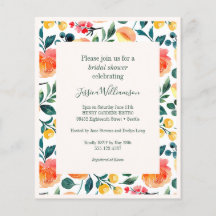 バジェット素朴オレンジフラワーズブライダルシャワー招待状