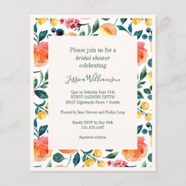 バジェット素朴オレンジフラワーズブライダルシャワー招待状