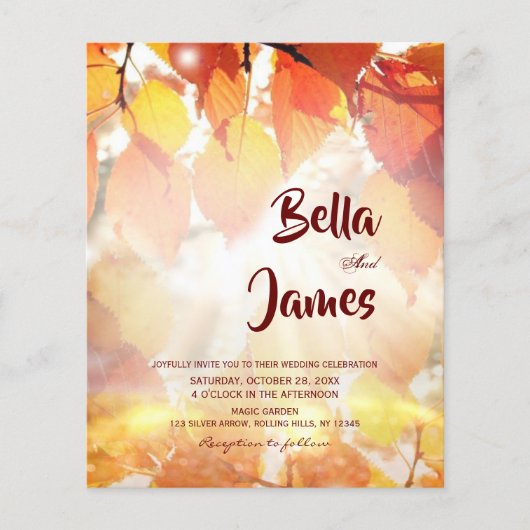 バジェット素朴オータムフォレスト結婚式招待状 (正面)