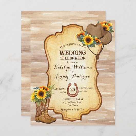 バジェット素朴カウボーイのブーツと帽子（ひまわり） (正面/裏面)