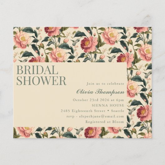 バジェット素朴カントリーフラワーブライダルシャワー招待状 (正面)
