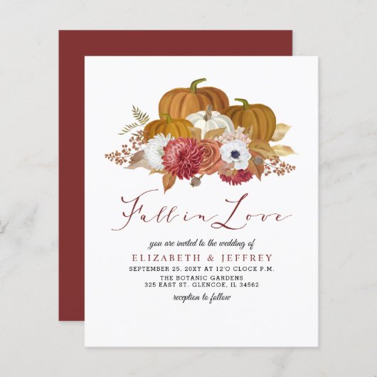 バジェット素朴カンプキンス秋の結婚式招待状 (正面/裏面)