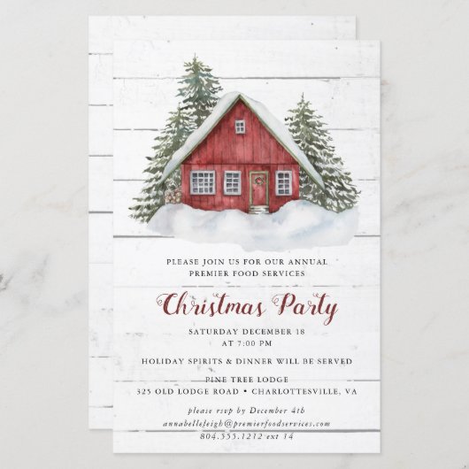 バジェット素朴キャビンクリスマスパーティの招待状 (正面/裏面)