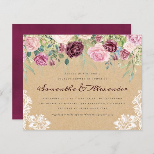 バジェット素朴クラフトレースフローラカップルのシャワー (正面/裏面)