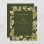 バジェット素朴グリーンと金ゴールド葉の結婚式の招待 (正面/裏面)