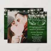 バジェット素朴グリーン文字列フォトウェディング招待 (正面/裏面)