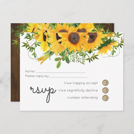 バジェット素朴サンフラワーサザン結婚ズ インビテーションポストカード (正面/裏面)