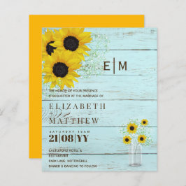 バジェット素朴サンフラワーズジプソフィラ結婚式の招待