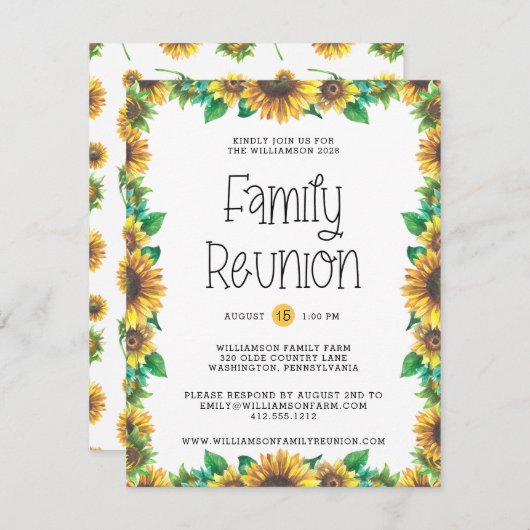 バジェット素朴サンフラワーズファミリー懇親会招待状 招待状 (正面/裏面)