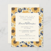 バジェット素朴サンフラワーズブルーブライダルシャワー招待状 (正面/裏面)