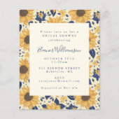 バジェット素朴サンフラワーズブルーブライダルシャワー招待状 (正面)