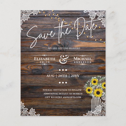 バジェット素朴サンフラワーズレースメイソンジャー結婚ズ (正面)