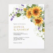 バジェット素朴サンフラワーズ&ラベンダーウェディング招待 (正面)
