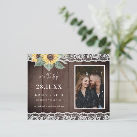 バジェット素朴サンフラワー&レース写真の日付を保存 (スタンド正面)