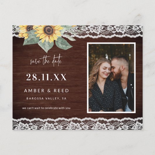バジェット素朴サンフラワー&レース写真の日付を保存 チラシ (正面)