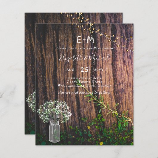 バジェット素朴ジプソフィラライツメイソンジャース招待状 (正面/裏面)