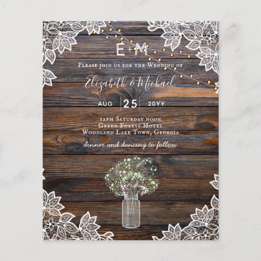 バジェット素朴ジプソフィラライツメイソンジャース招待状 (正面)