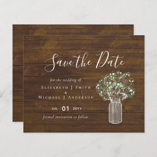 バジェット素朴ジプソフィラ・メイソン・ジャー日付を保存 (正面/裏面)