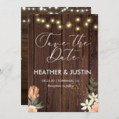 バジェット素朴スクリプト文字列ライト&レース結婚ズ 招待状 (正面/裏面)