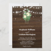 バジェット素朴スクリプト文字列ライト&レース結婚ズ 招待状 (正面)