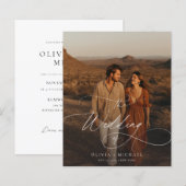 バジェット素朴スクリプトBoho写真の結婚式の招待 (正面/裏面)