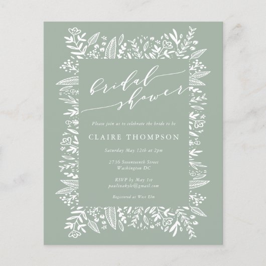 バジェット素朴セージフローララインアートブライダルシャワー (正面)