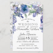 バジェット素朴ダスティブルーフローラ結婚式招待状 (正面/裏面)