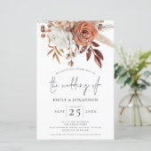 バジェット素朴テラコッタ花模様QRウェディング招待 (スタンド正面)