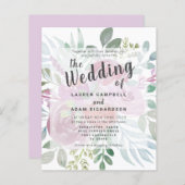 バジェット素朴バラダスティピンク結婚式招待状 (正面/裏面)