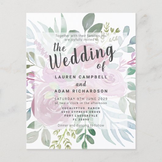バジェット素朴バラダスティピンク結婚式招待状 (正面)