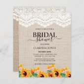 バジェット素朴バーラップレースブライダルシャワー招待 (正面/裏面)