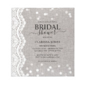 バジェット素朴バーラップレースブライダルシャワー招待 ノートパッド (正面)