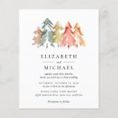 バジェット素朴パインツリーズウォーターカラー招待状 (正面)