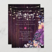 バジェット素朴パープルフラワーオレンジの結婚式の招待 (正面/裏面)