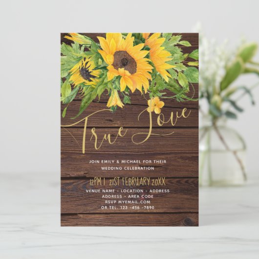 バジェット素朴ヒマワラズウッド結婚式招待状 (スタンド正面)