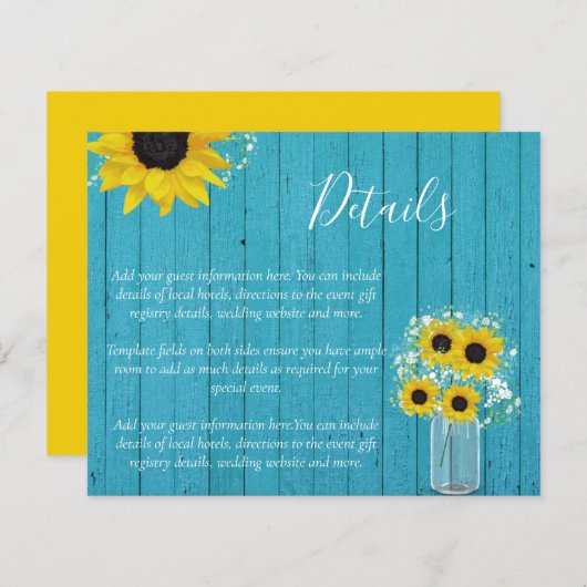 バジェット素朴ヒマワリ結婚の詳細囲い (正面/裏面)