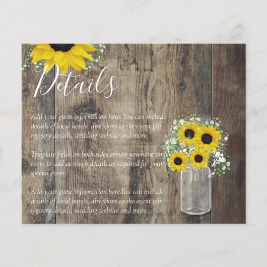 バジェット素朴ヒマワリ結婚の詳細囲い (正面)